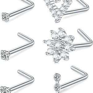 MODRSA Nose Studs 20g Nose Stud L Shaped Diamond Nose Rings Stud for Women